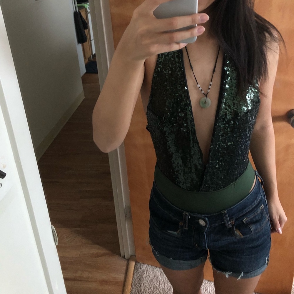 *LAST ONE* Backless Green Sequin Bodysuit